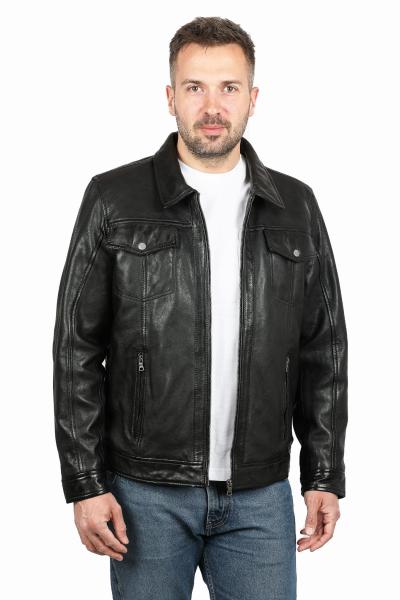 Męska kurtka skórzana z kołnierzem ROCCO black