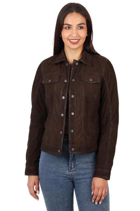 Damska kurtka skórzana,  EMMA nubuk brown - Sklep DAVID RYAN