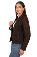 Damska kurtka skórzana,  FRIDA  nubuk brown - Sklep DAVID RYAN