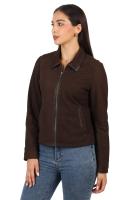 Damska kurtka skórzana,  FRIDA  nubuk brown - Sklep DAVID RYAN