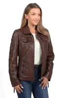 Skórzana kurtka damska KELLY (brown) - stylowy brąz, wysoka jakość i komfort
