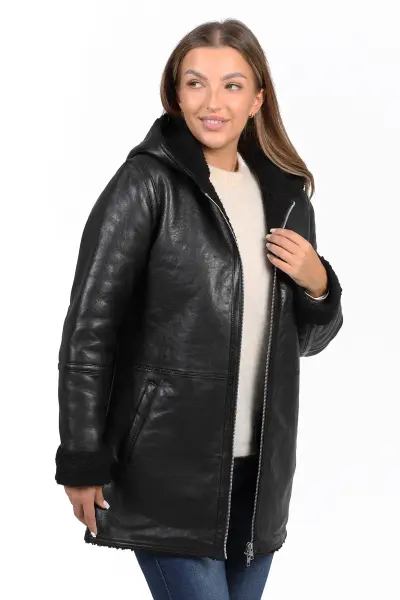 Damska kurtka skórzana, parka  ROMA black