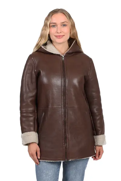 Damska kurtka skórzana, parka  ROMA brown