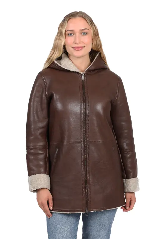 Damska kurtka skórzana, parka  ROMA brown - Sklep DAVID RYAN