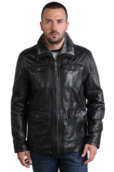 Męska kurtka skórzana z kołnierzem KING